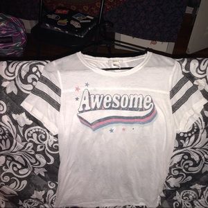 white, “ awesome”, graphic tee
